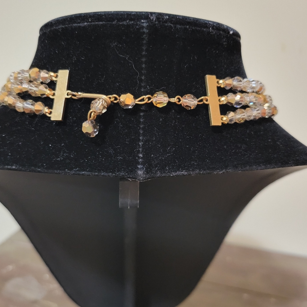 Triple Strand Champagne AB Crystal Necklace - Picture 5 of 5